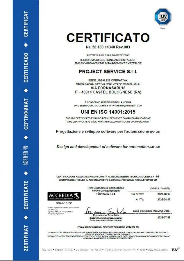 project service certificato ISO 14001