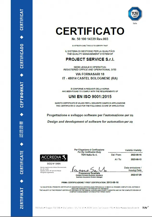 project service certificato ISO 9001