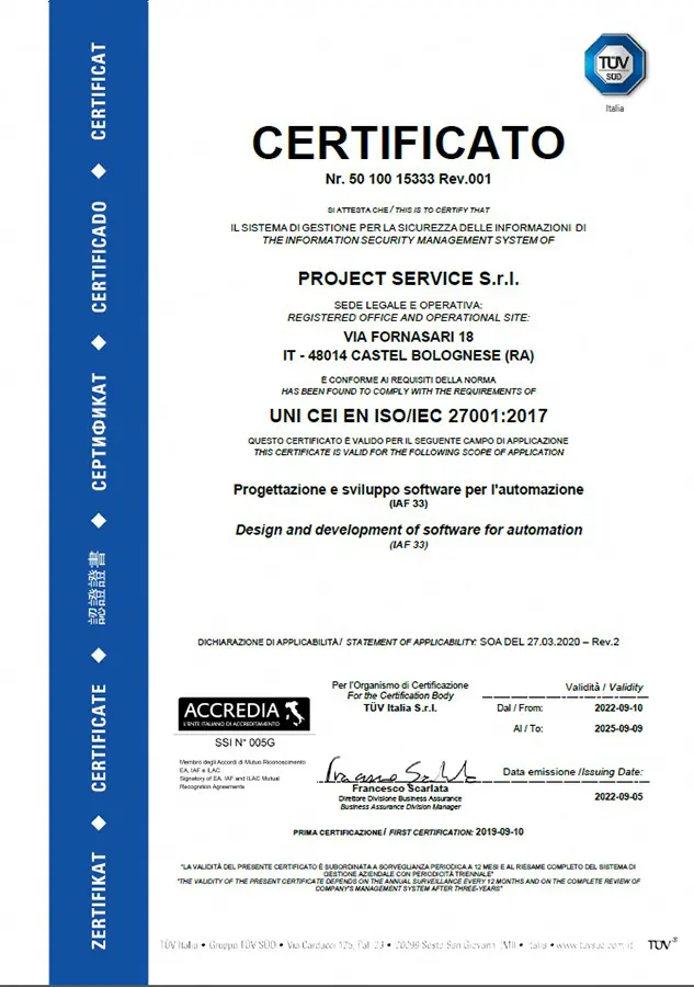 project service certificato ISO27001